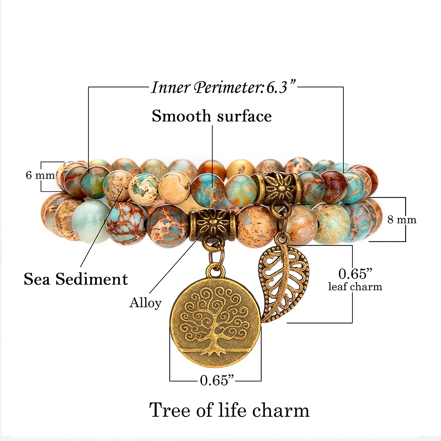 Bivei Natural Semi Precious Gemstone Beads Bracelet for Women - Tree of Life and Leaf Charm Energy Healing Reiki Crystal Stretch Bracelets - Image 2